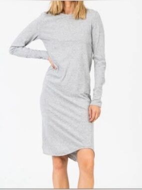 bassike Organic Cotton Classic Light Gray Long-Sleeve Shift Dress Size XS